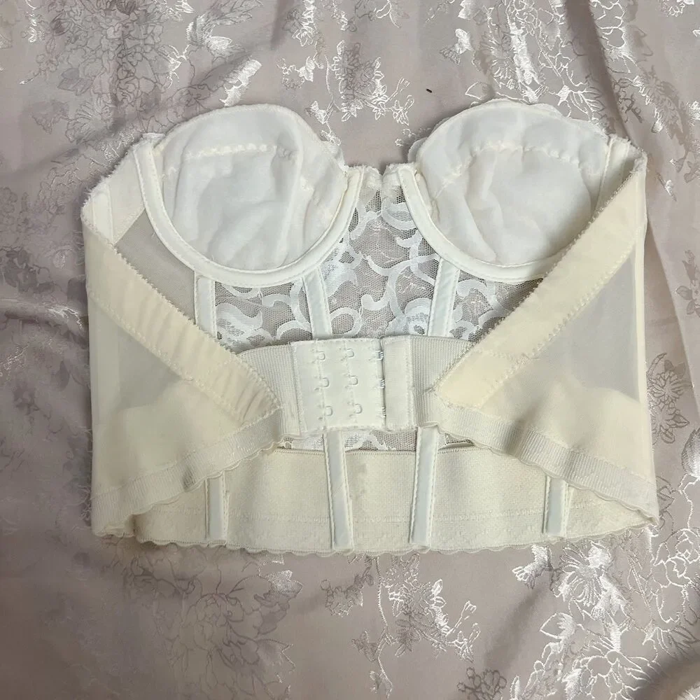 90s Vintage Victoria's Secret Gold Label Cream Lace Strapless Corset Size 32A